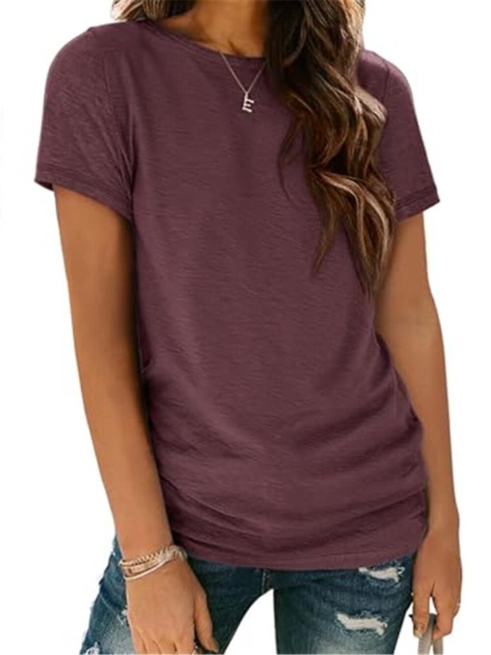Women Short Sleeve Basic Tee Crew Neck Casual Loose Fit Stretch T Shirt Top